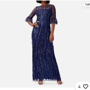 Adrianna Papell Navy Sequin Lace Gown
